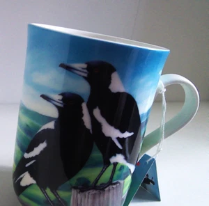 Max & Will Katherine Castle Birds of Aust coffee mug 'Magpies' - New with Tag ! - Picture 1 of 8