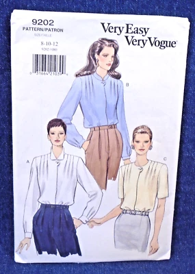 Vintage 90s Vogue Pattern 9878 Very Easy Pleated Front Blouses 8-12 Uncut - Image 1 of 2