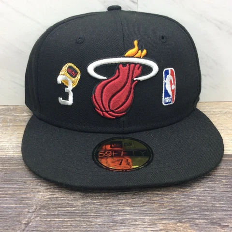 New Era Miami Heat 59FIFTY Count The Ring Fitted Hat Cap Hat Size 7 1/4 Cover