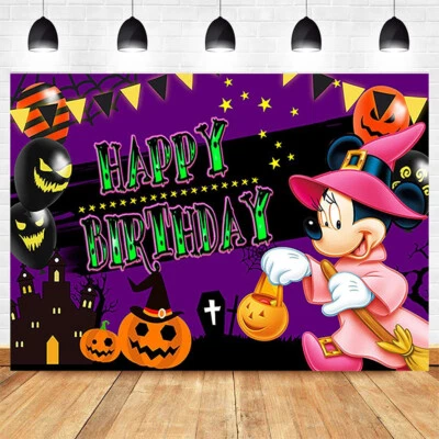 Halloween Birthday Minnie Mouse Backdrop Photography Background Banner Party - Image 1 of 4