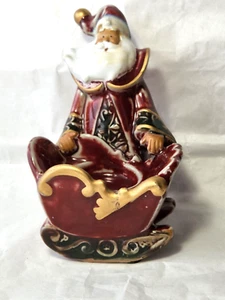 Santa Claus sleigh candle holder sturdy dark red ceramic glazed Christmas EUC - Picture 1 of 6