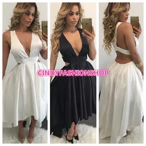 New 2017  Women Sexy High Low Summer V-Neck  Maxi Backless Party Club Dress - Picture 1 of 6