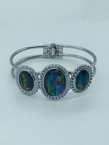 Silberfarben Paua Abalone Stil Clamper Armband Armreif aufklappbar Statement - Bild 1 von 7