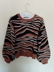 River Island Animal Print Jumper-brown size uk 10 - Picture 1 of 9
