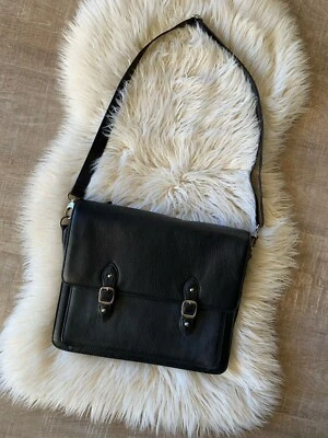 Levenger Leather Briefcase Shoulder Bag Satchel Black Career Expandable Laptop - Image 1 of 4