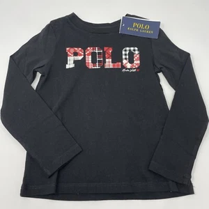 Polo Ralph Lauren Girls Size 6X Black Holiday Print Tee Shirt Long Sleeve - Picture 1 of 5