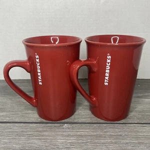 2 Starbucks Mug Cup Coffee Tea 5 inch Red 11oz - White Sideways Logo Excellent - Picture 1 of 5