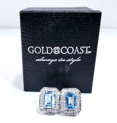 PENDIENTES BAÑADOS EN PLATINO TOPACIO AZUL COSTA ORO Foto 1 de 4