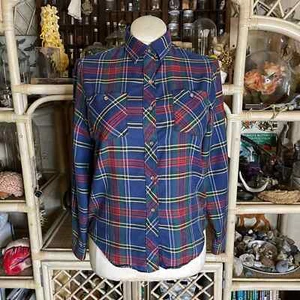 Camisa de colección años 70 a cuadros con botones mangas largas bolsillos unisex de Sears talla M L - Imagen 1 de 11