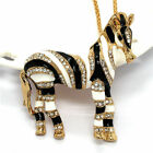 Awesome New Betsey Johnson Enamel & Crystal Zebra Horse Pendant Sweater Necklace