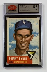 1953 Topps Baseball #123 Tommy Byrne SCD 5.5 EX + scheda classificata GC8-5123 - Foto 1 di 2
