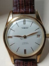 Vintage Aureole rose gold plate Watch 17 Jewels with lizard Leather Strap
