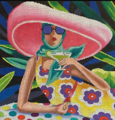 Needlepoint Handpainted Colors of Praise Woman Sipping Cocktail PE200 - Image 1 of 4