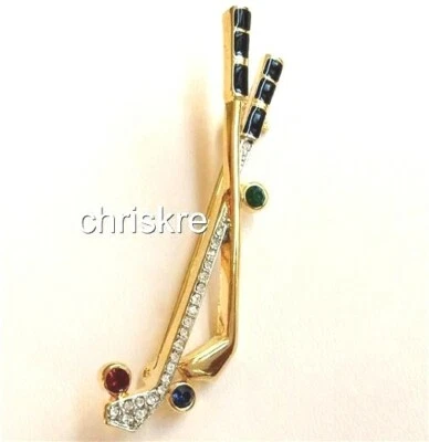 Broche broche de golf vintage club putter entrenador profesional regalo cristal chapado en oro hockey Foto 1 de 4
