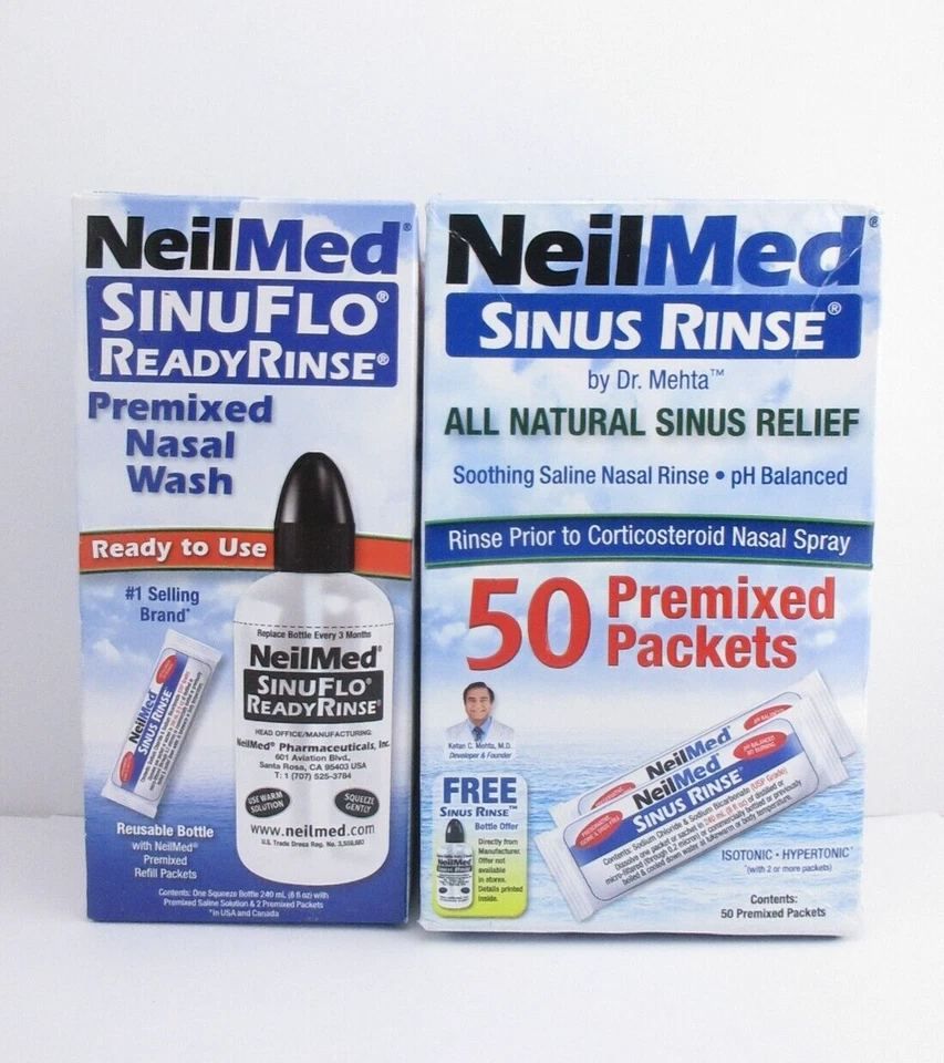 NeilMed SinuFlo Ready Rinse, 8 fl oz *READ MORE* 50 Premixed Packets - FREE SHIP - Image 1 of 4