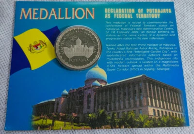 MALASIA 2001 Moneda Tarjeta Medallón Putrajaya como Territorio Federal Paquete Azul Foto 1 de 4