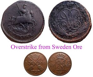 Rare! 1 Kopek 1758 From the Swedish Era/ Ore