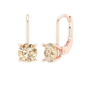 1 ct Round Solitaire Drop Dangle Natural Morganite Earrings 14k Rose Pink Gold - Picture 1 of 11