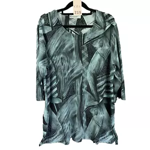 Elegante túnica para mujer talla grande gris transparente cuello redondo manga 3/4 top elástico - Imagen 1 de 13