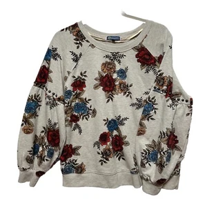 Democracy Sweatshirt Damen L Blumenmuster Pullover Oberteil grau - Bild 1 von 7