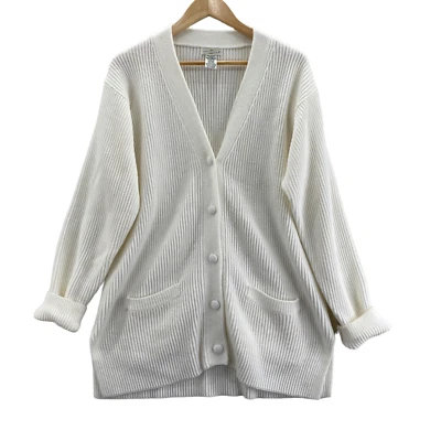 Yarnworks свитер кардиган женщин большой белый ребристый акриловый кнопка передние карманы - Изображение 1 из 4