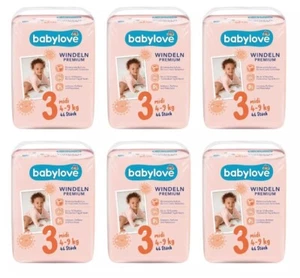 6 x 46 Windeln 276 St. babylove Windeln Premium Gr. 3 Midi 4 - 9 kg Tag & Nacht - Bild 1 von 1