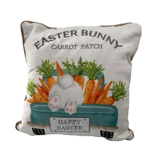 Hobby Lobby Easter Bunny Carrot Patch Throw Pillow Burlap Trim 18" Farmhouse See - Picture 1 of 9