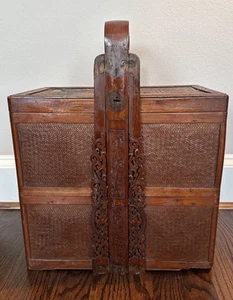 Antique Chinese Wedding Basket 2 Tier 18” T X 14.5” L X 8.5” D Well-Loved - Picture 1 of 8