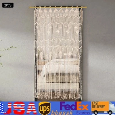 2pcs Boho Macrame Curtain Window Doorway Closet Room Divider Wedding Backdrop - Image 1 of 4