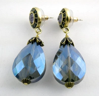 Heidi Daus Purple Blue Iridescent Rhinestone Studded Pierced Drop Earrings 16.1g - Image 1 of 4