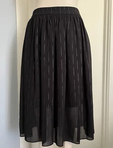 New Tokito Midi Skirt Sz 10 Black With Silver Line Detail Lined Pleated Nwt - Picture 1 of 6