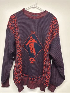Vintage Demetre Wool Downhill Skier Sweater 80’s Red and Navy USA M / L EUC! - Picture 1 of 5