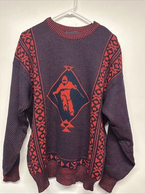 Vintage Demetre Wool Downhill Skier Sweater 80’s Red and Navy USA M / L EUC! - Image 1 of 4