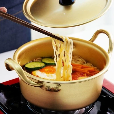 Olla de fideos de ramen coreano olla de aluminio amarillo coreano olla de fideos Foto 1 de 4