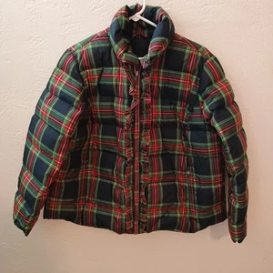  TALBOTS LADYS Size 2XP TARTAN PLAID RUFFLE ZIP FRONT PUFFER JACKET  - Picture 1 of 3
