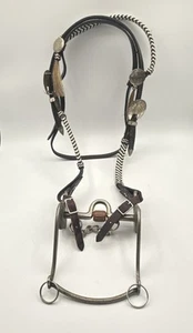 Western Show Bridle & Curb Bit Leather Engraved Silver Plate Conchos Tassels - Picture 1 of 12