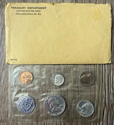 1961 Philadelphia Proof Set 5 Silver Coins US Mint Lot in Original Envelope - Image 1 of 4