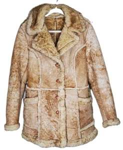 Vintage 1970s Gino Leathers Shearling Rancher Coat Natural Tan Soft Women's L* - Bild 1 von 5