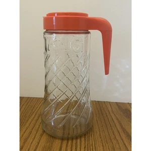 Anchor Hocking TANG Pitcher Swirl Clear Glass Retro Orange Line Quart Size VTG - Picture 1 of 8
