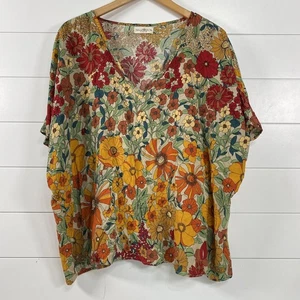 Natural Life Shirt Damen XL Boho Tunika Oberteil Blumen Kurzarm Oversize - Bild 1 von 8