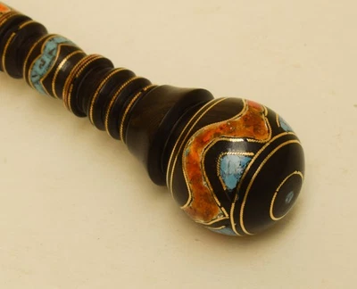 Bastón de madera de ébano artesanal 37" con incrustaciones de turquesa y ámbar - 94 cm Foto 1 de 4
