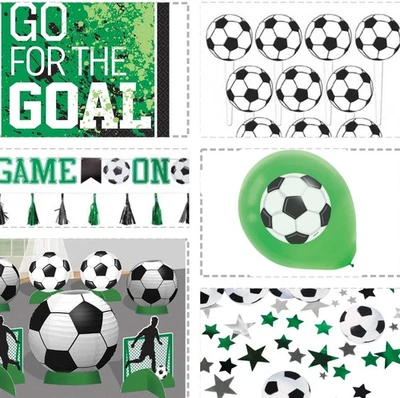 SOCCER THEME PARTY KIT Table Decor~Confetti~Balloons~2 Banners~Picks~Napkins NEW - Image 1 of 4