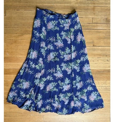 复古 y2k A 字蓝色和粉红色花朵印花中裙,尺寸 S — 第 1/4 张图片