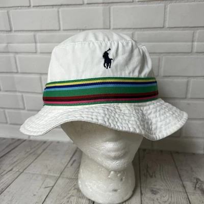Vintage Polo Ralph Lauren Bucket Hat Multicolor Stripe White Small Medium - Image 1 of 4