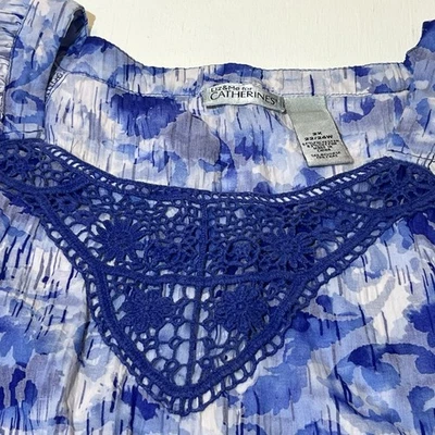 Liz & Me для Catherines 2X Синяя Вязаная крючком Украшенная Длинная Туника Цветочный Дизайн - Изображение 1 из 4