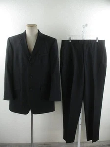 Mens 42L Alfani Black Pinstripe Wool 2-Button 2-Pc Suit Flat Front Pants 36 X 34 - Picture 1 of 23