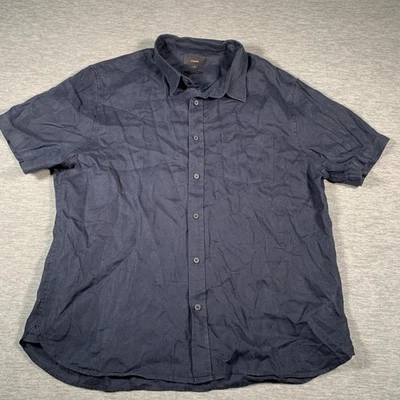 Vince Shirt Mens Large Navy Blue Classic Fit Linen Short Sleeve Button Front - Image 1 of 4