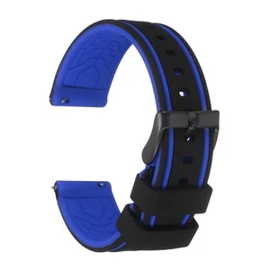 Silicone Watch Bands 24mm Soft Watch Bands with Frosted Buckle, Black Blue - Zdjęcie 1 z 6