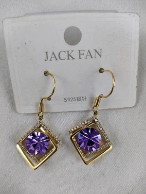 NUEVO JACK FAN ELEGANTE GANCHO PENDIENTES ~ CUADRADOS ~ ESTRÁS DE VIDRIO, FORMAL, BLING Foto 1 de 3