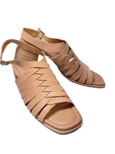 Sandalo JACINA Lucky Brand pelle sabbia punta aperta cinturino tacco a blocco slingback 8 M - Foto 1 di 7